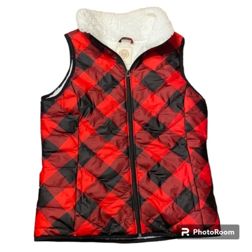 SO Buffalo Plaid Flannel Lined Winter Vest